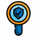 scan, magnifying, search, shield, security, protection icon