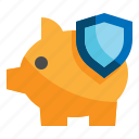 pig, bank, saving, money, shield, protection icon, currency