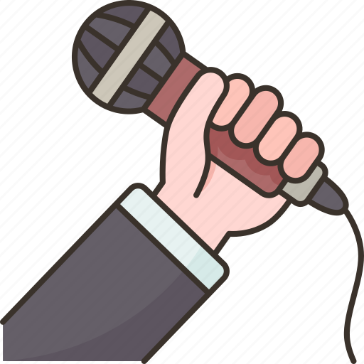 Microphone, holding, speaking, speech, journalist icon - Download on Iconfinder