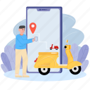 man, transportation, motorbike, scooter, transport, person, location, navigation, direction