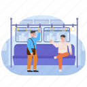 men, talking, train, transportation, transport, communication, vehicle, passenger, subway