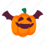 bat, pumpkin, halloween, sticker, vegetable, food, face, expression, spooky, illustration, scary, horror 