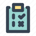 clipboard, task list, check, cross, list, evaluation, checklist, document, archive