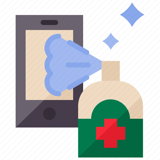 Clean, cleaning, hygiene, moblie phone, quarantine, spray icon - Download on Iconfinder
