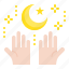 crescent, hand, moon, muslim, ramadan 