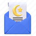 mail, invitation, ramadan, illustration, 3d cartoon, isolated, muslim, islam, eid 