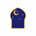 moon, mosque, night, star, window