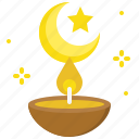 crescent, culture, fire, lamp, light, oil lamp, ramadan