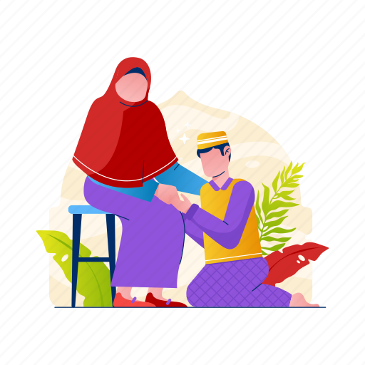 Ramadan, celebration, mother, son, islam, muslim, party illustration - Download on Iconfinder