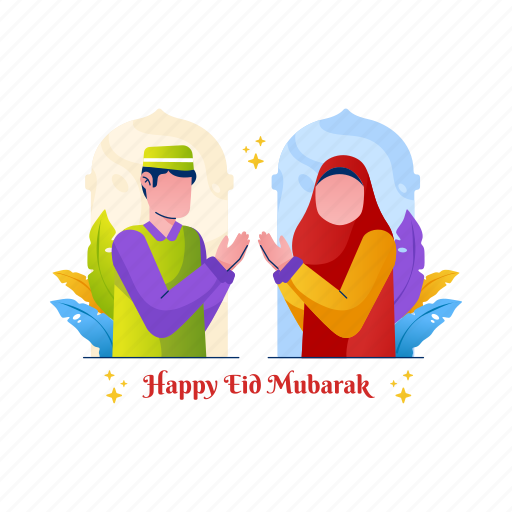 Ramadan, celebration, couple, happy, islam, muslim, party illustration - Download on Iconfinder