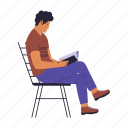 person, people, read, reading, book, pose, character, man, sit 
