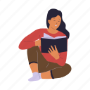 person, people, read, reading, book, pose, character, woman, sit 