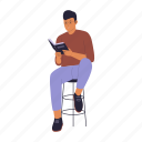 person, people, read, reading, book, pose, character, man, sit 
