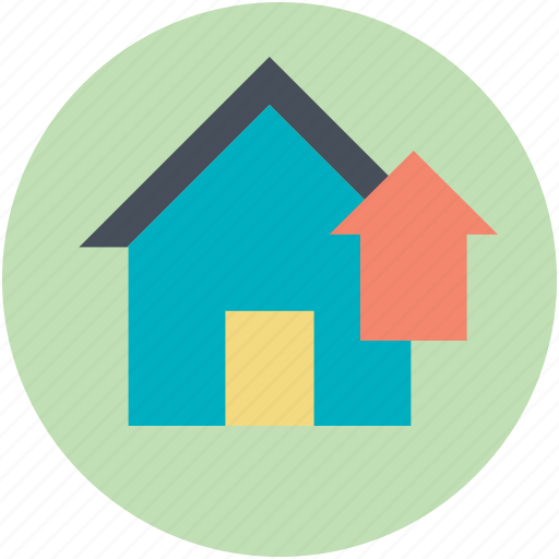 Asset pricing, building, building value, real estate, up arrow icon - Download on Iconfinder