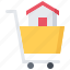 architecture, cart, estate, house, purchase, real, shopping 