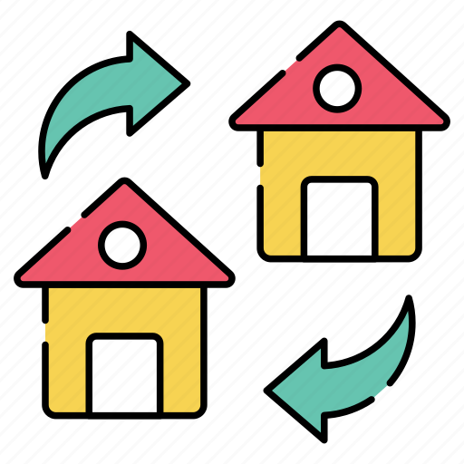 Home exchange, house exchange, home transfer, house transfer, building exchange icon - Download on Iconfinder