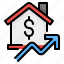 price up, price, increase, house, real estate, dollar, up arrow 