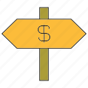 decision, direction, money, road sign, signage