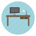work, pc, lamp, computer, desk, table 