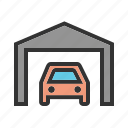 automobile, car, garage, parking, shutter, vehicle