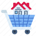 trolley, estate, buy, house, sale, market, cart, building, shop