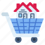 trolley, estate, buy, house, sale, market, cart, building, shop 