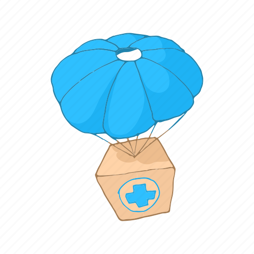 Aid, box, cargo, cartoon, delivery, parachute, transport icon - Download on Iconfinder
