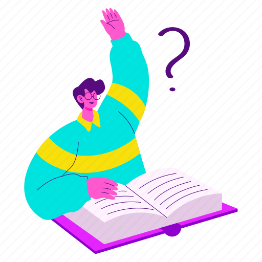 Ask, question, read, book, classroom, help, back to school illustration - Download on Iconfinder
