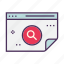 analytics, business, chart icon, magnifying glass, optimization, search, seo 