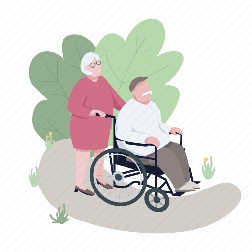 Wife, husband, park, disabled, wheelchair illustration - Download on Iconfinder