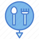 cutlery, food, location, pin, restaurant 
