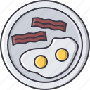 bacon, breakfast, egg, food, fried, plate, restaurant 