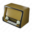 retro, vintage, play, music, radio, audio, speaker, song, 3d icon 