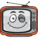 cartoon, emoji, retro, smiley, television, tv