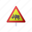 animal, cartoon, deer, elk, road, sign, warning 
