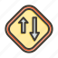 priority oncomming, two arrows, road sign, up, down 