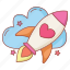 valentine, sticker, rocket, cloud, heart, romance 