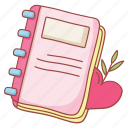 valentine, sticker, note book, romantic, book, love, diary