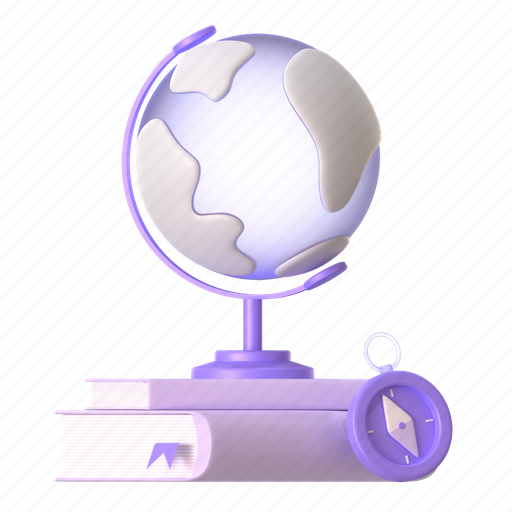 Geography, globe, compass, country, book, education, school 3D illustration - Download on Iconfinder