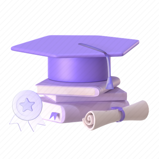 Graduation, graduate, achievement, certificate, book, education, school 3D illustration - Download on Iconfinder