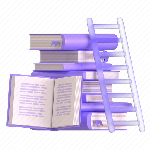 Library, book, books, reading, ladder, education, school 3D illustration - Download on Iconfinder