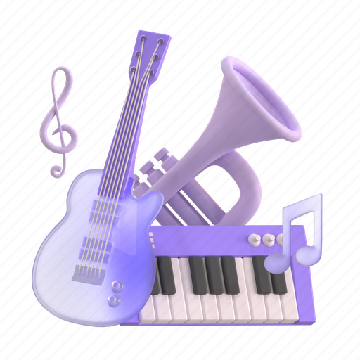 Music, instrument, guitar, piano, trumpet, education, school 3D illustration - Download on Iconfinder