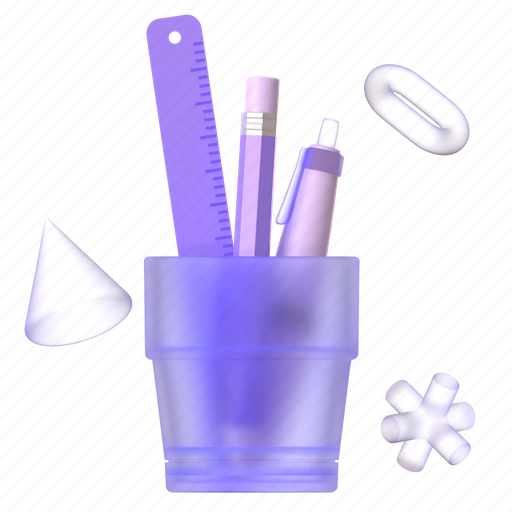 Stationery, writing, pen pencil, ruler, education, school, study 3D illustration - Download on Iconfinder