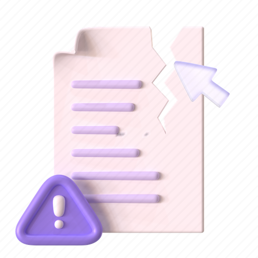 Broken file, corrupted, file, document, corrupt, empty state, interface design 3D illustration - Download on Iconfinder