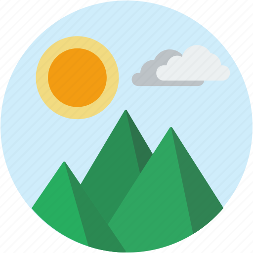 Circle, landscape, mountain, scenery, green, nature, sunny icon - Download on Iconfinder