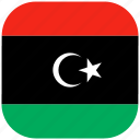 country, flag, libya, national, rounded, square