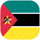country, flag, mozambique, national, rounded, square
