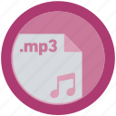 document, extension, file, format, mp3, round, roundettes