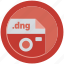 dng, document, extension, file, format, round, roundettes 