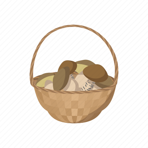 Basket, cartoon, edible, food, fungus, mushroom, nature icon - Download on Iconfinder